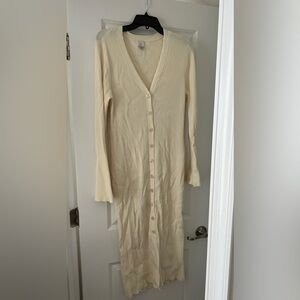 Cream Ribbed Button-Front Women’s Dress